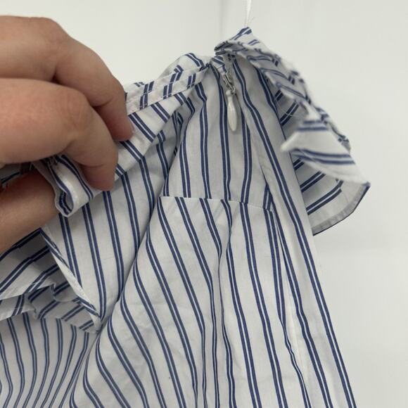 NEW J Crew Blue Stripe One Shoulder Ruffle Shirt Blouse Size 8 - Picture 4 of 6